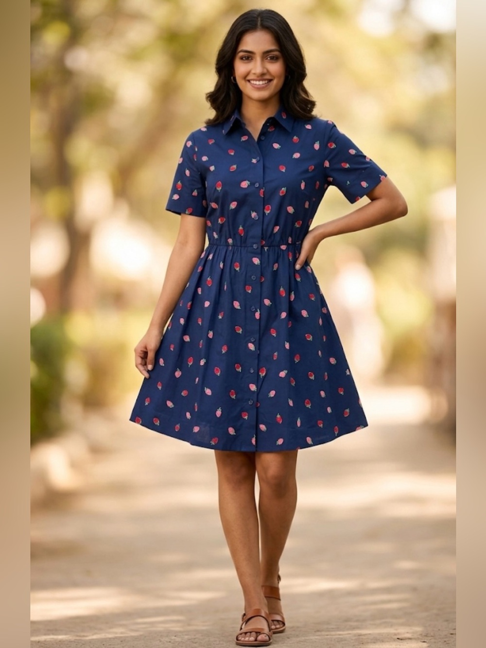 kate spade Navy Dress with Pink strawberries Print